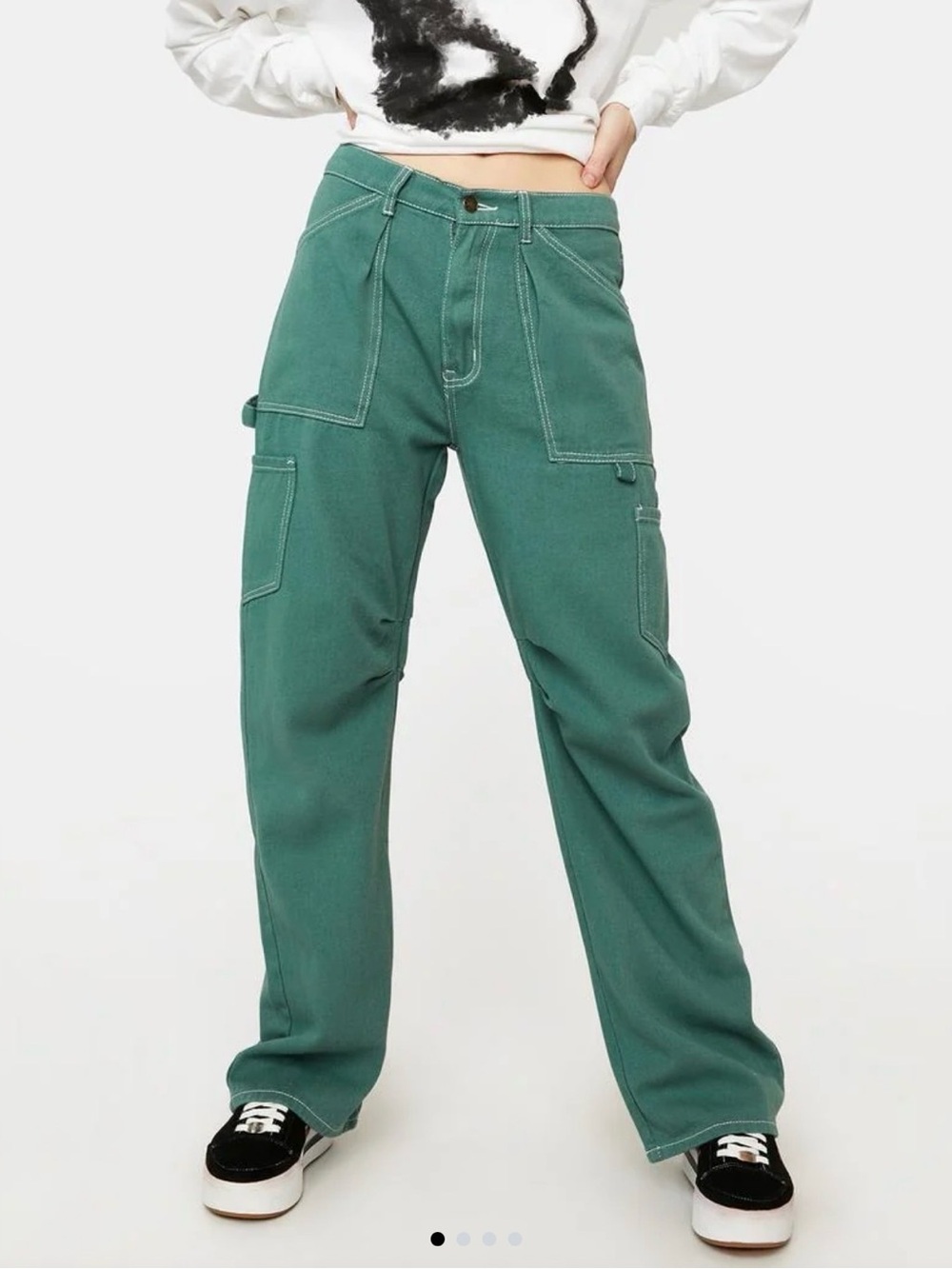 Lioness Size M Green Denim Miami Vice High Rise Carpenter Wide Leg Cargo Jean